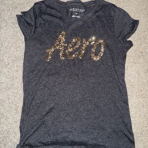Aeropostale Charcoal Tee with Gold Accents